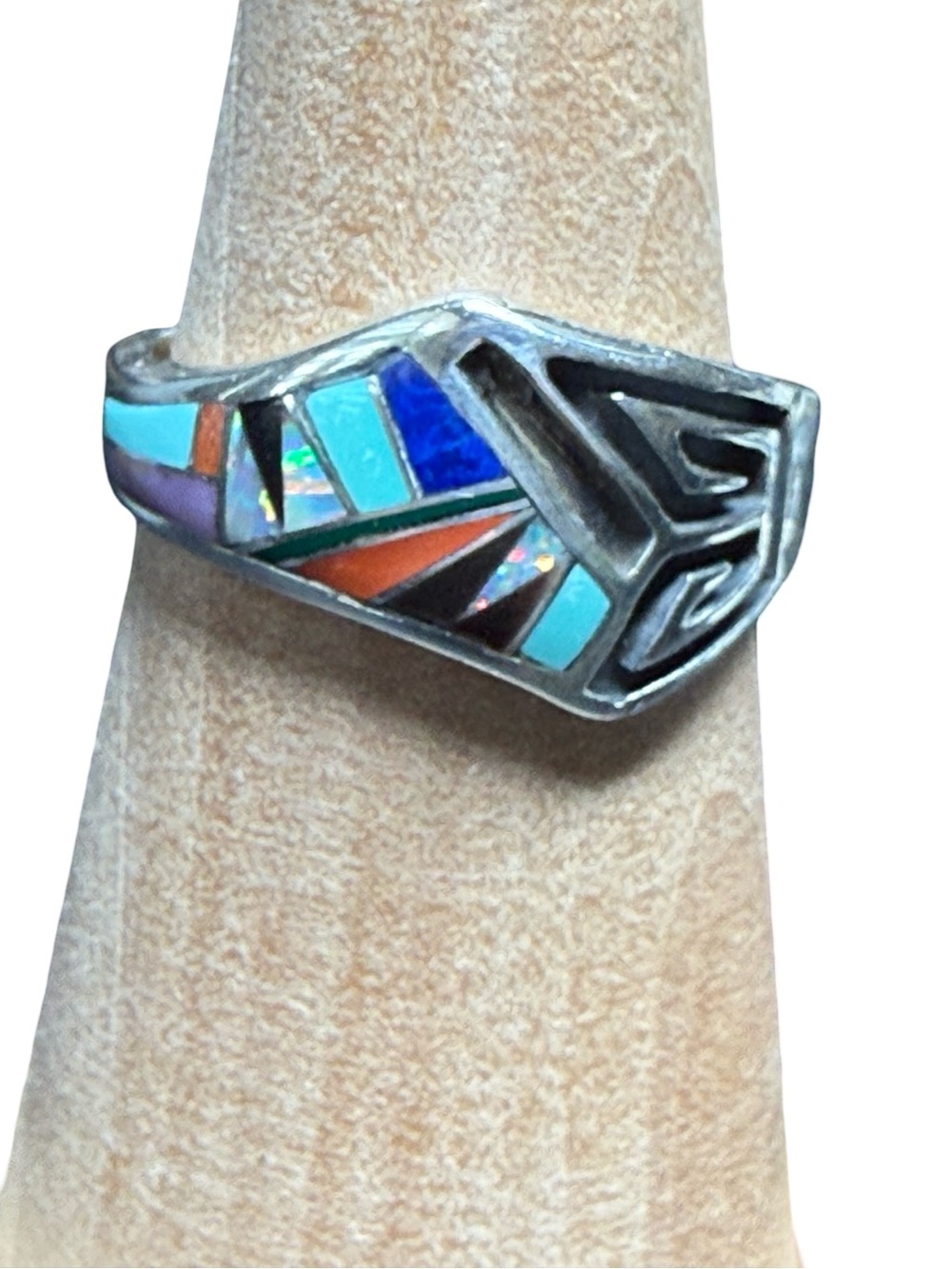 Sterling Silver Inlay Multi-Color Women’s Ring - Picture 1 of 11